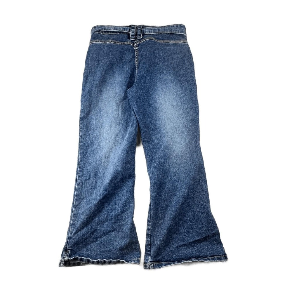 Y2K Sunshine Apparel Jeans Women 9/10 Blue Belted Flare Solid Streetwear Hippie - Picture 2 of 6